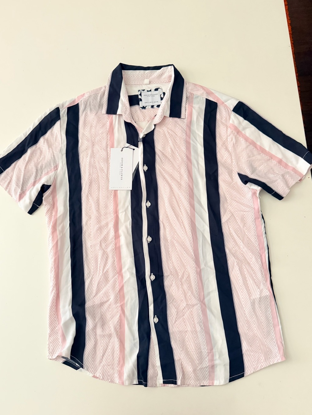 Denim & Flower Pink, Navy & White Vertical Stripe Button-Down Shirt
